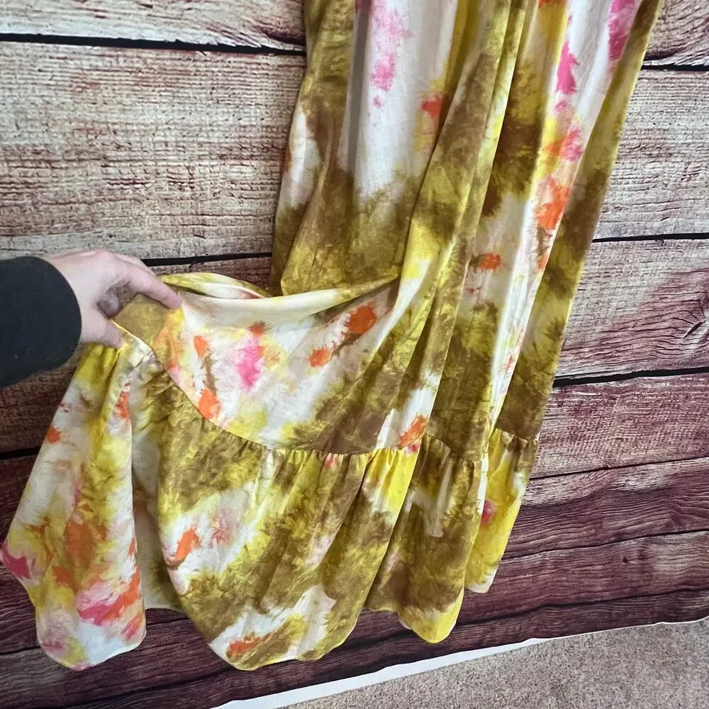 Tie Dye Tiered Maxi Dress 100% Crafted Indian Cotton Short Sleeve Boho Sundress